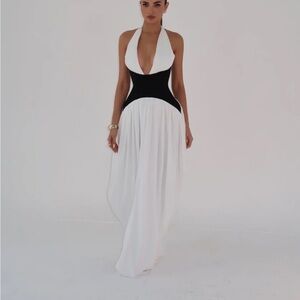 Backless Halter corset Dress in Black and White